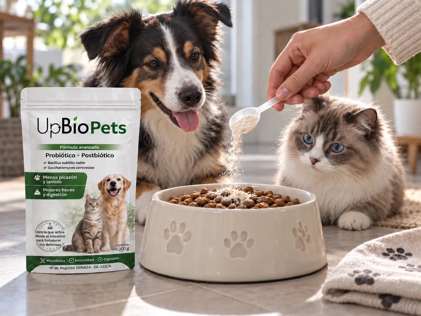 Incorporación de UpBioPets sobre el alimento habitual